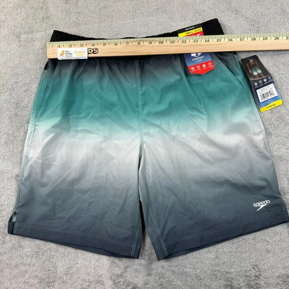 Speedo Men's Swim Trunks Board Shorts Ombré Fade Green Gray 9